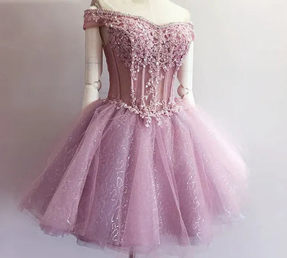Vintage A-Line Off the Shoulder Sleeveless Tulle Pleated Short-Mini Homecoming Dress