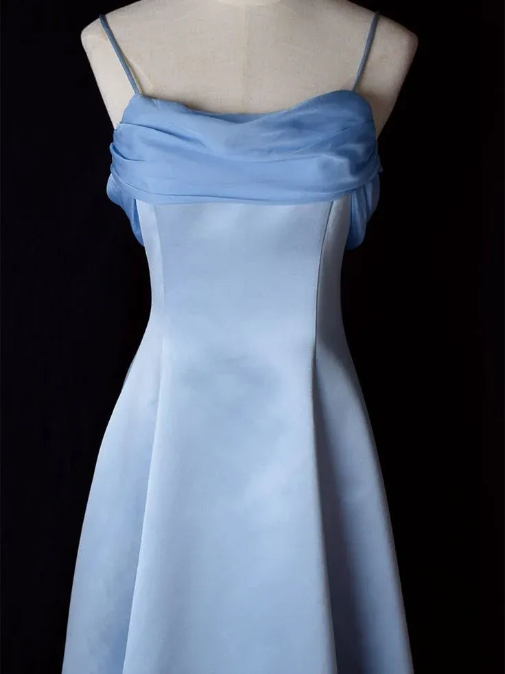 Vintage A-Line Spaghetti Straps Sleeveless Satin Backless Floor-Length Prom Dress
