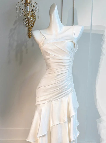 Vintage A-Line Spaghetti Straps Sleeveless Zipper Up Floor-Length Evening Dress