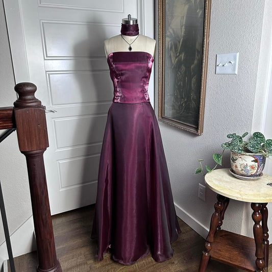 Vintage A-Line Strapless Sleeveless Tulle Zipper Up Floor-Length Prom Dress