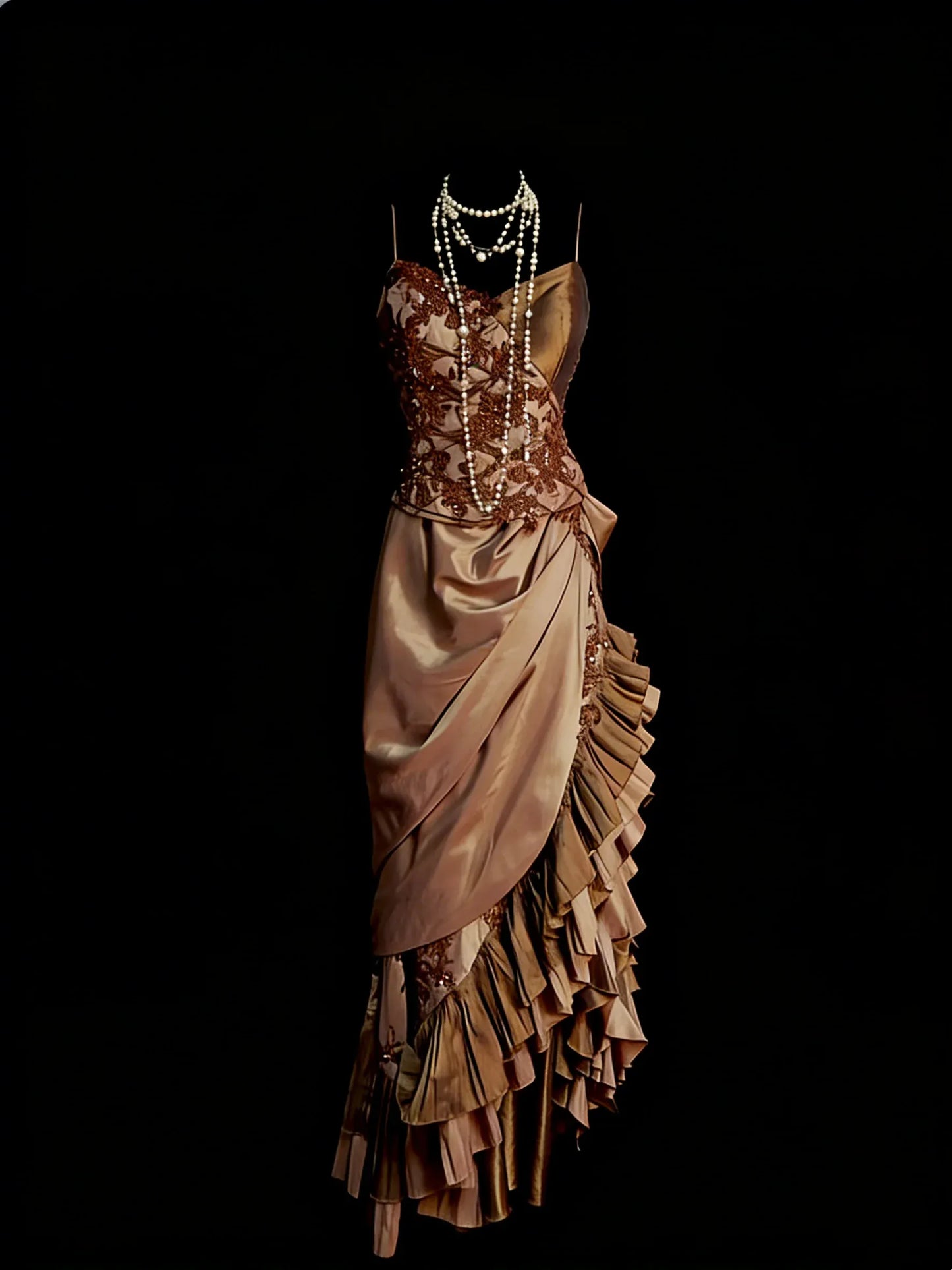 Vintage A-Line Sweetheart Spaghetti Strap Asymmetrical Ruffle Evening Gown