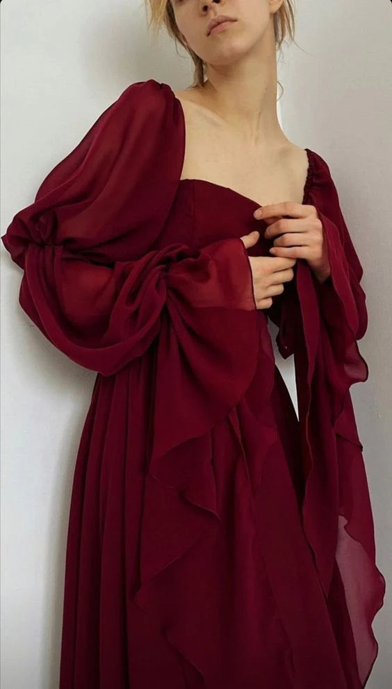 Vintage A-line Square Neck Long Sleeve Zipper Up Floor-Length Prom Dress