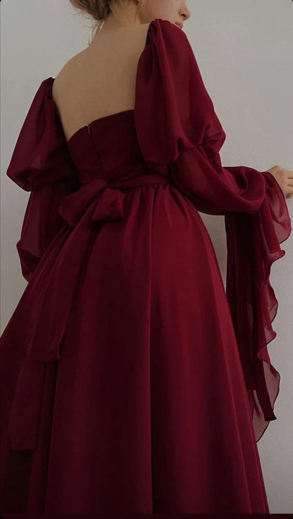 Vintage A-line Square Neck Long Sleeve Zipper Up Floor-Length Prom Dress