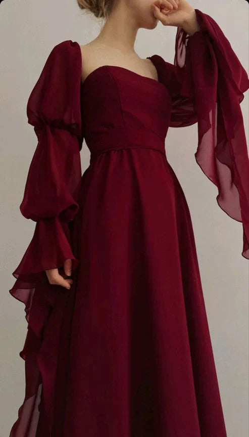 Vintage A-line Square Neck Long Sleeve Zipper Up Floor-Length Prom Dress