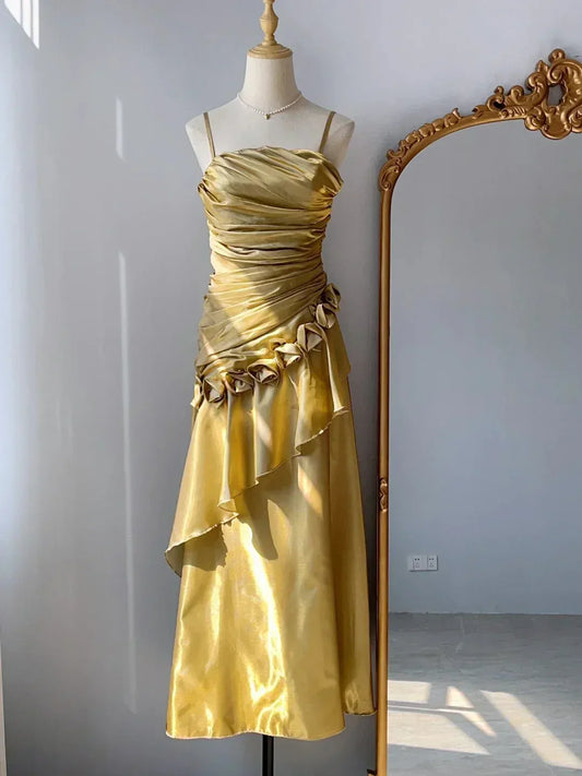 Vintage A Line Spaghetti Straps Sleeveless Lace Up Floor-Length Prom Dress