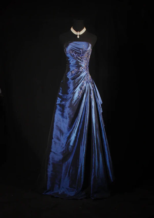 Vintage Ball Gown Strapless Sleeveless Tulle Zipper Up Floor-Length Prom Dress