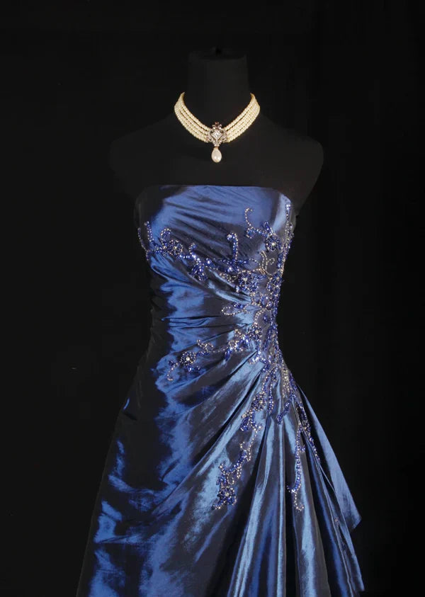 Vintage Ball Gown Strapless Sleeveless Tulle Zipper Up Floor-Length Prom Dress