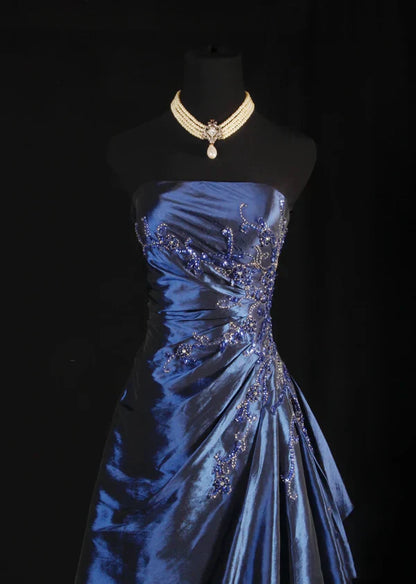 Vintage Ball Gown Strapless Sleeveless Tulle Zipper Up Floor-Length Prom Dress