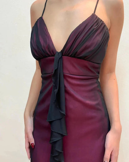 Vintage Ball Gown V Neck Sleeveless Ruffles Tulle Floor-Length Prom Dress