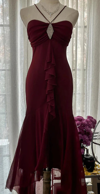 Vintage Mermaid Halter Neck Sleeveless Backless Floor-Length Evening Dress