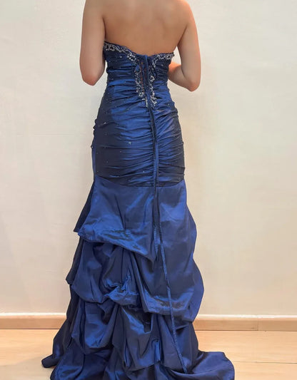 Vintage Mermaid Off the Shoulder Sleeveless Satin Pleated Floor-Length Prom Dress