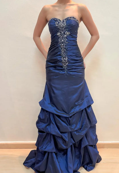 Vintage Mermaid Off the Shoulder Sleeveless Satin Pleated Floor-Length Prom Dress