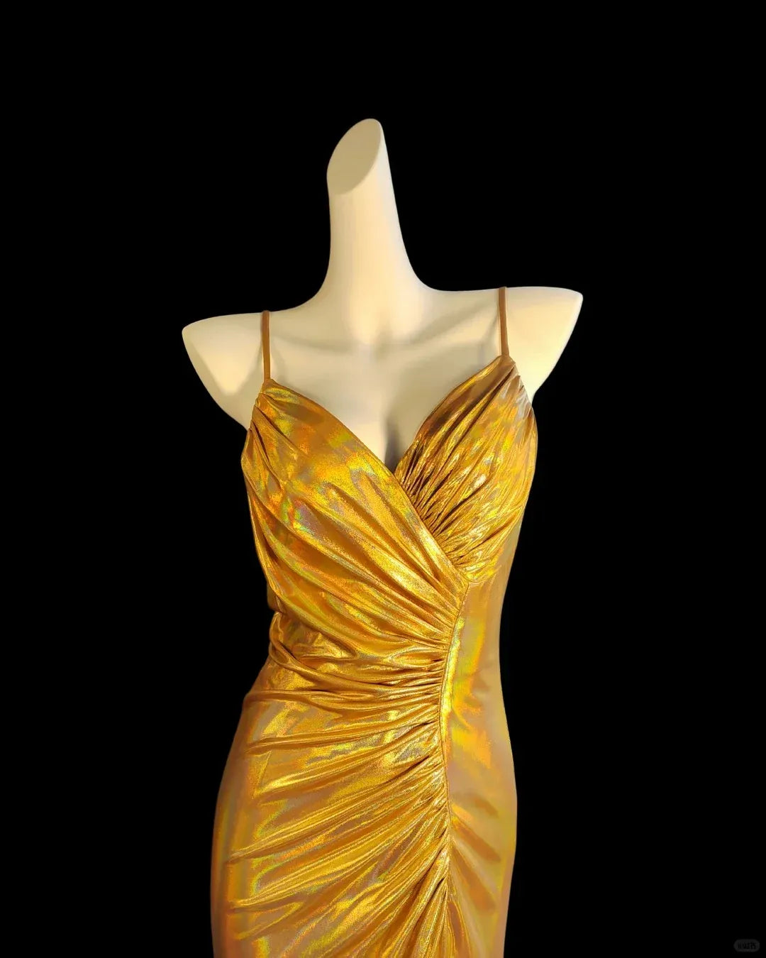 Vintage Mermaid Spaghetti Strap Sleeveless Pleated Satin Sweep Train Prom Dress