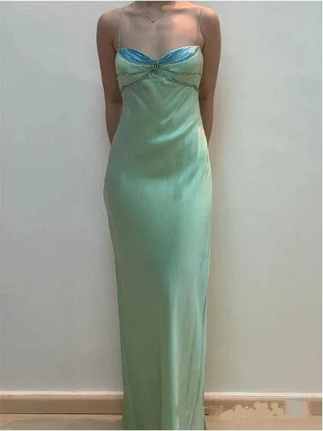 Vintage Mermaid Spaghetti Straps Backless Floor-Length Prom Dress