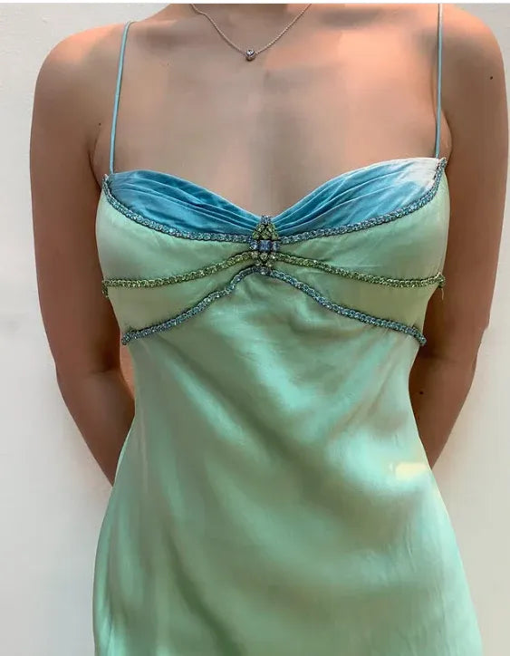 Vintage Mermaid Spaghetti Straps Backless Floor-Length Prom Dress