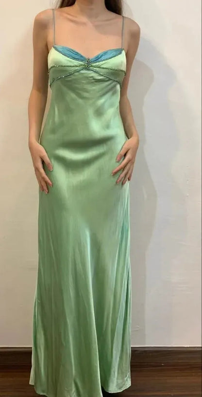 Vintage Mermaid Spaghetti Straps Backless Floor-Length Prom Dress