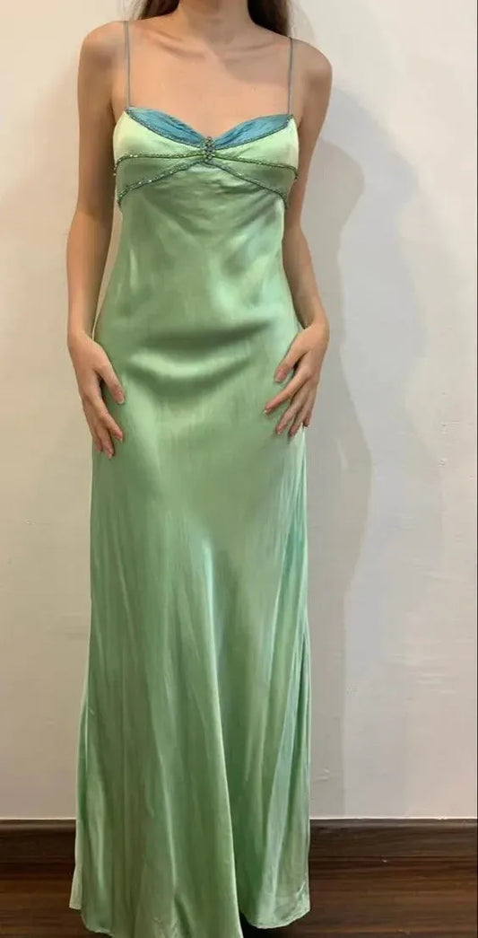 Vintage Mermaid Spaghetti Straps Backless Floor-Length Prom Dress