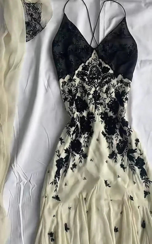 Vintage Mermaid Spaghetti Straps Sleeveless Crisscross Back Floor-Length Evening Dress