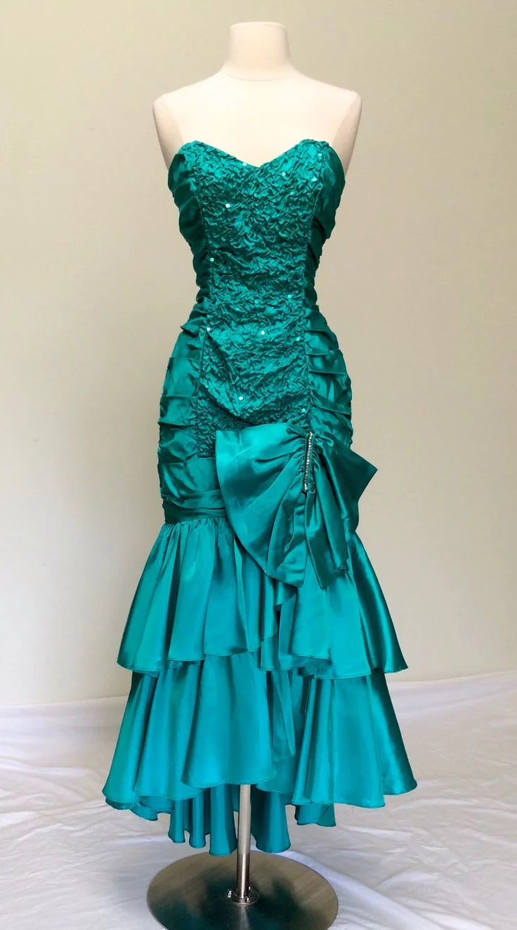 Vintage Mermaid Strapless Sleeveless Lace Up Long Prom Dresses