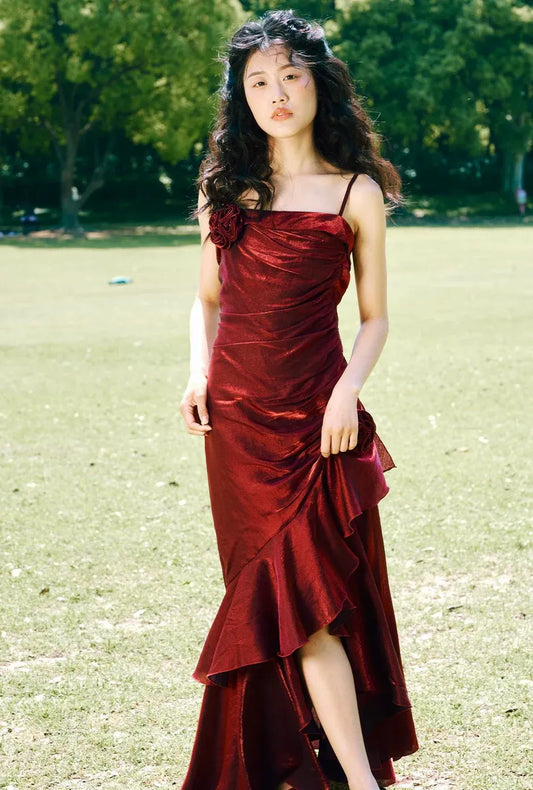 Vintage Mermaid/Trumpet Spaghetti Straps Sleeveless Satin Backless Floor Length Prom Dress