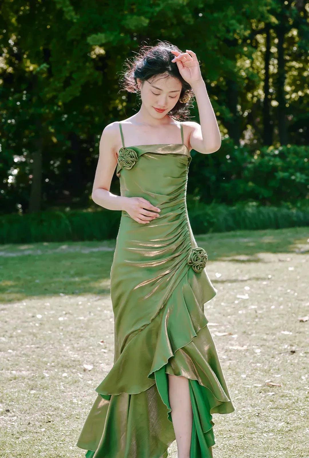 Vintage Mermaid/Trumpet Spaghetti Straps Sleeveless Satin Backless Floor Length Prom Dress