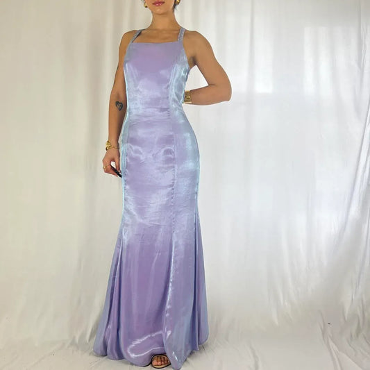 Vintage Mermaid/Trumpet Square Neck Sleeveless Satin Floor-Length Prom Dress