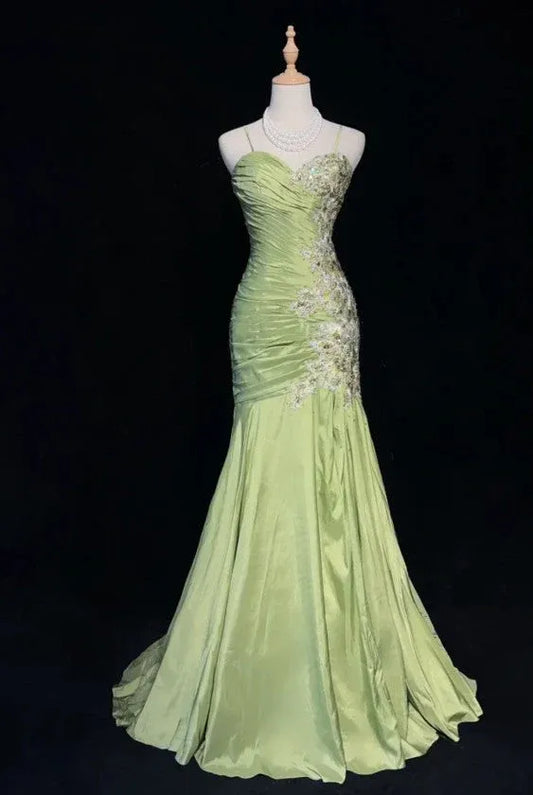 Vintage Mermaid/Trumpet Sweetheart Sleeveless Backless Satin Floor-Length Prom Dress