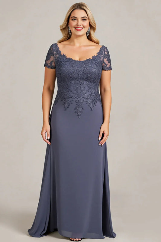 Vintage Sheath Scoop Neck Short Sleeve Backless Sweep/Brush Train Plus Size Mother of the Bride Dress