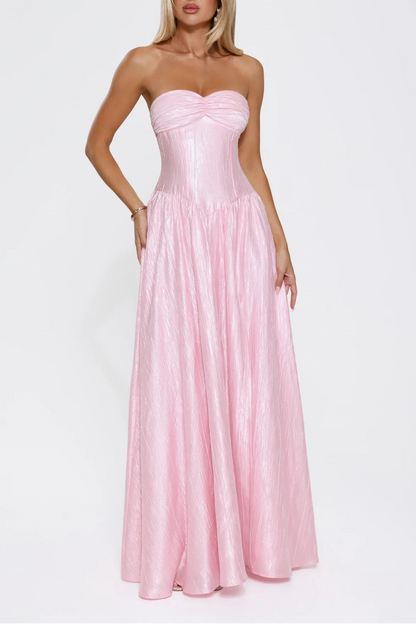 Vintage A-Line Sweetheart Strapless Shimmering Slit Pink Floor-Length Prom Dress