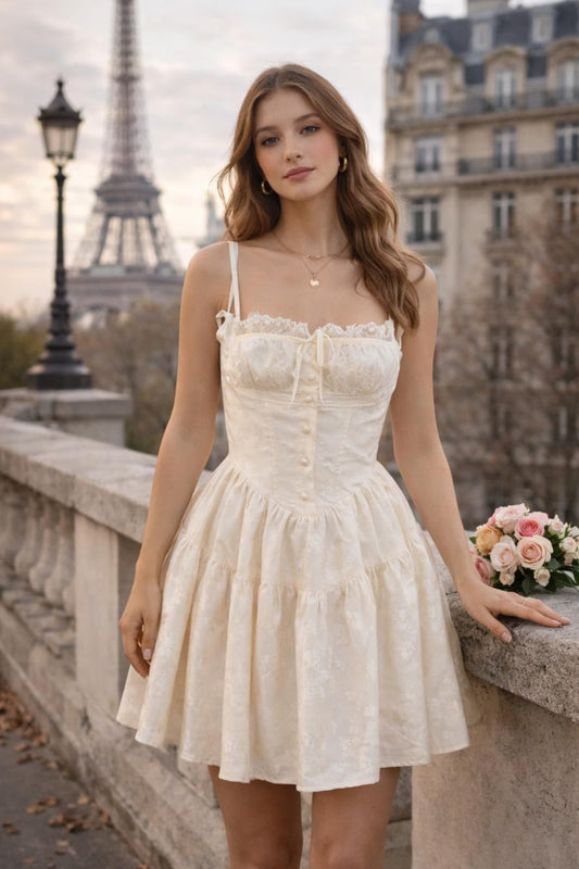 Vintage Lovely A-Line Sweetheart Tiered Corset Jacquard Cream Mini Homecoming Dresses