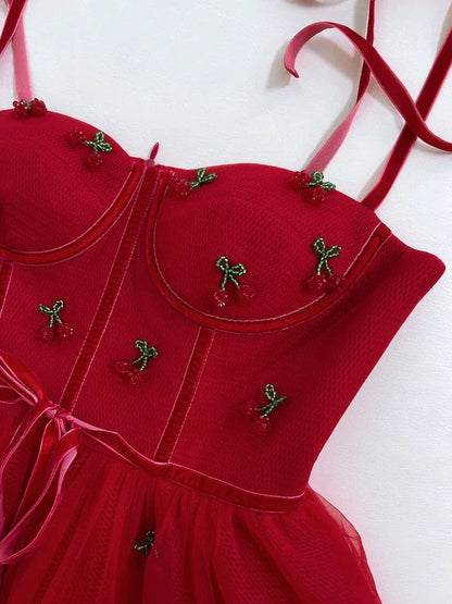 Whimsical A-line Spaghetti-Strap Sleeveless Embellished Red Maxi Prom Dress for Women Custom