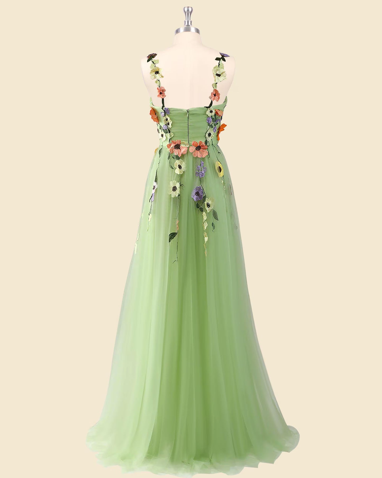 Whimsical A-Line Sweetheart 3D Floral Applique Light Green Floor-Length Prom Dress Custom