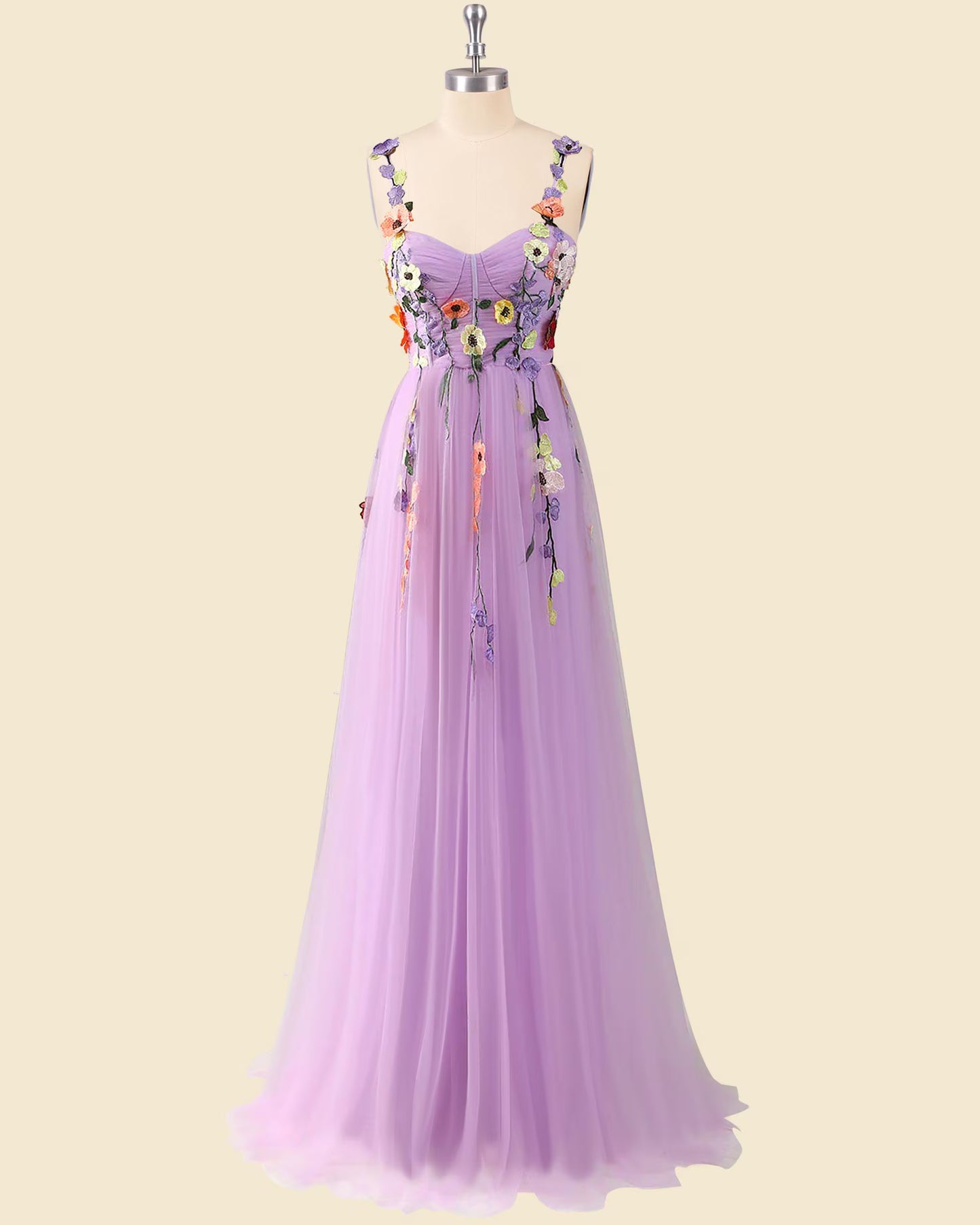 Whimsical A-Line Sweetheart 3D Floral Applique Light Green Floor-Length Prom Dress Custom