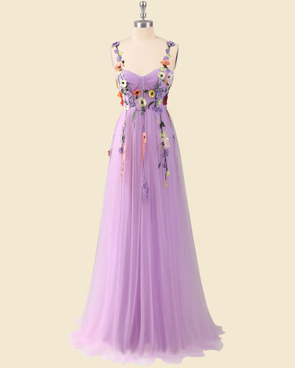 Whimsical A-Line Sweetheart 3D Floral Applique Light Green Floor-Length Prom Dress Custom