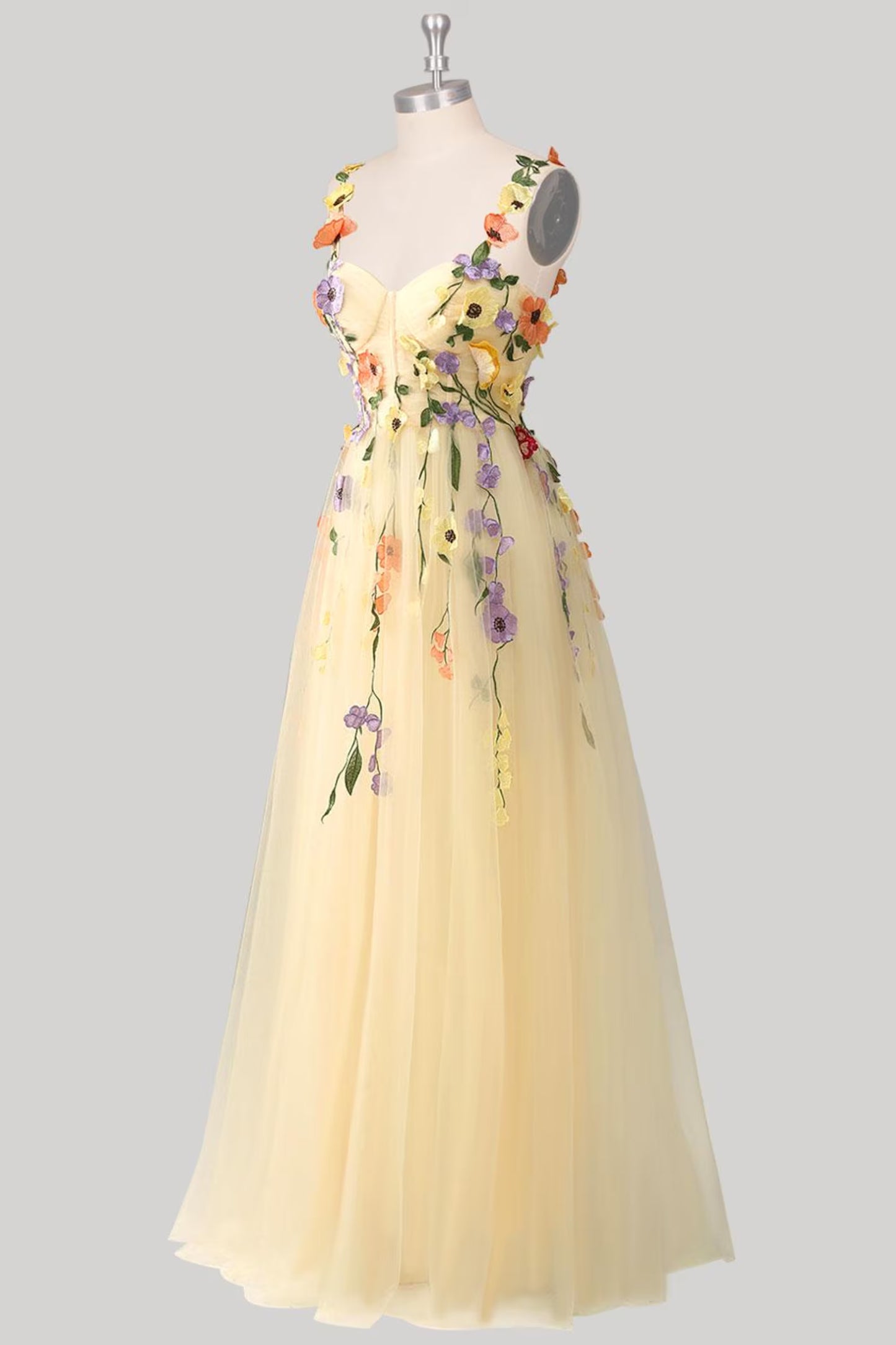 Whimsical A-Line Sweetheart 3D Floral Applique Light Green Floor-Length Prom Dress Custom