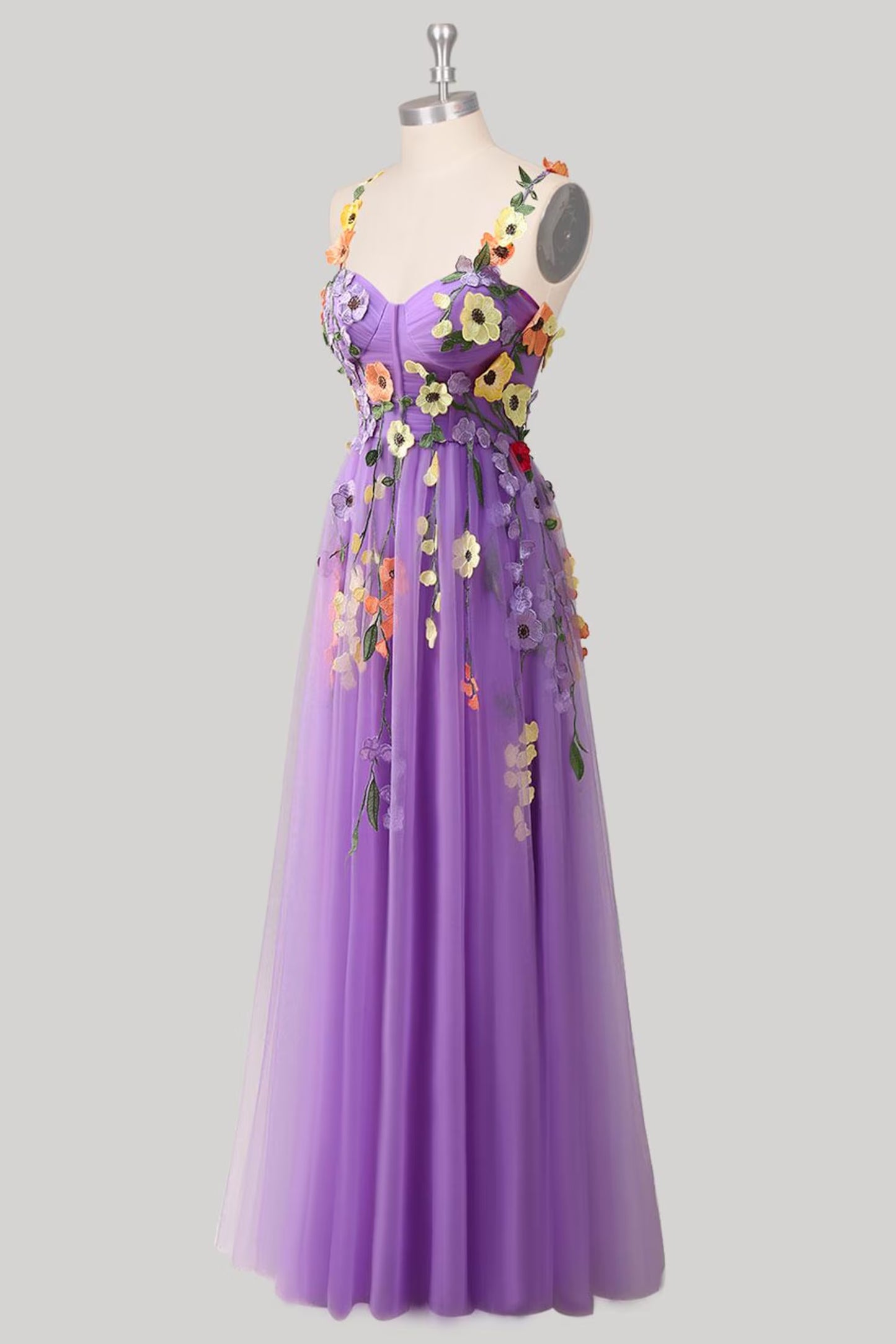 Whimsical A-Line Sweetheart 3D Floral Applique Light Green Floor-Length Prom Dress Custom