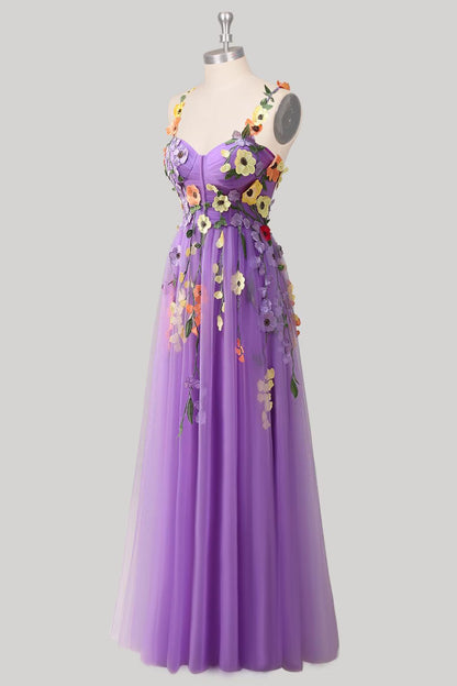 Whimsical A-Line Sweetheart 3D Floral Applique Light Green Floor-Length Prom Dress Custom