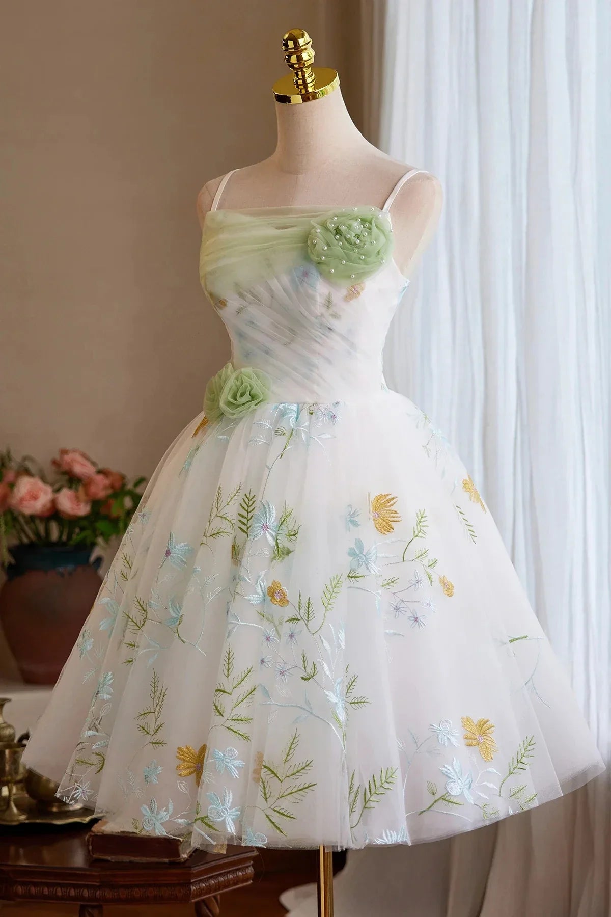 White Floral Tulle Short Prom Dress Lovely A-Line Homecoming Party Dress