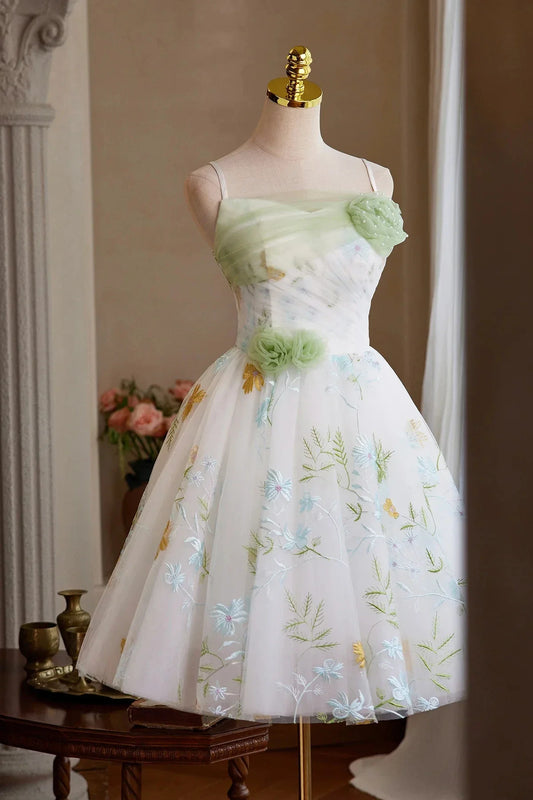 White Floral Tulle Short Prom Dress Lovely A-Line Homecoming Party Dress