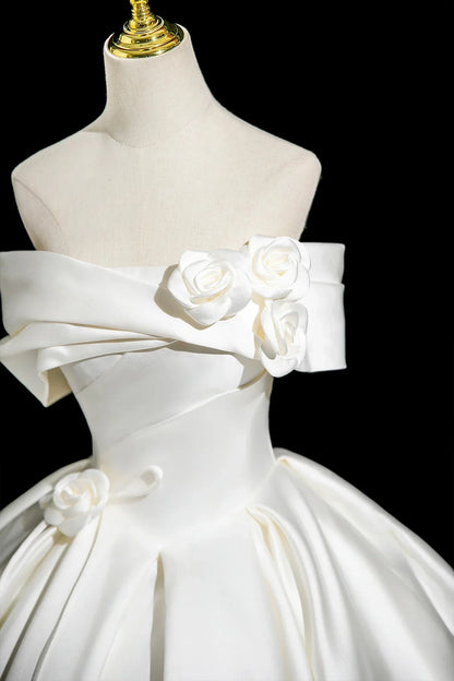 White Satin Long Prom Dress Elegant A-Line Off the Shoulder Party Dress