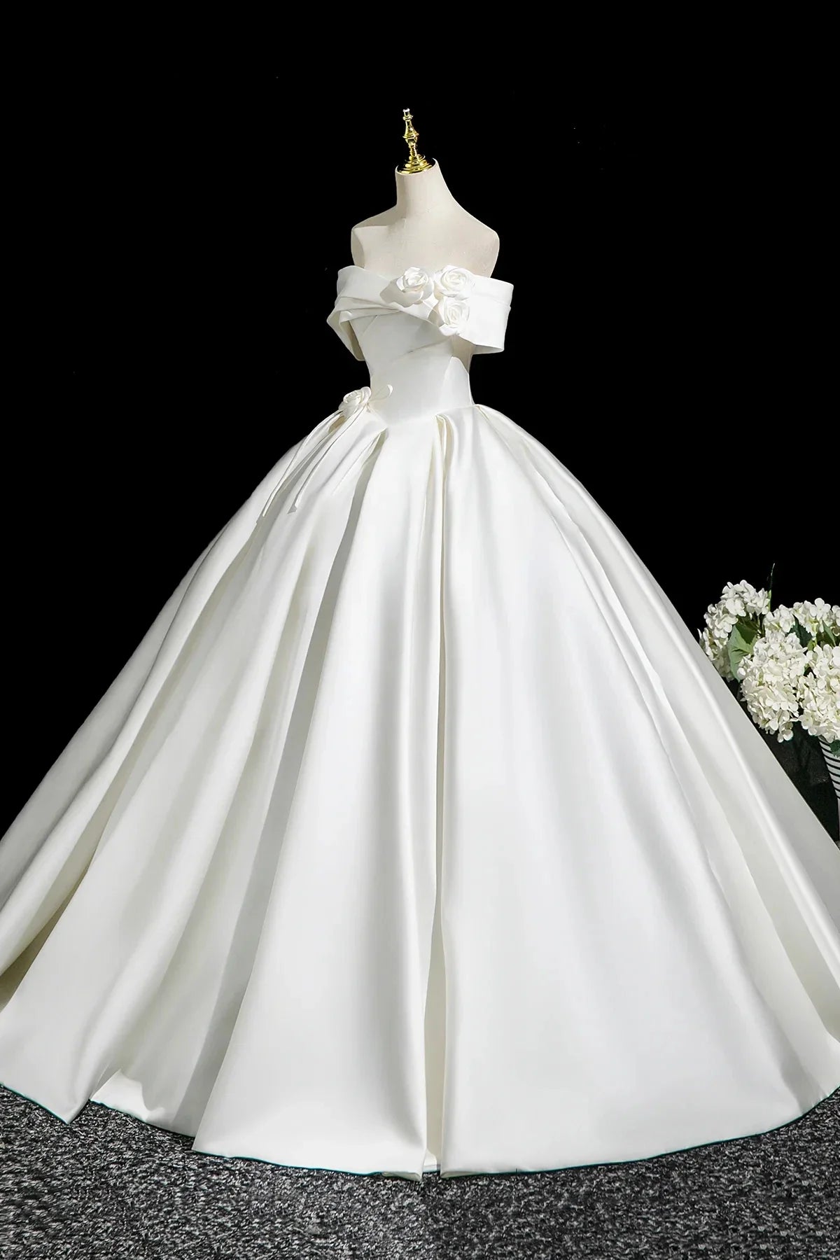 White Satin Long Prom Dress Elegant A-Line Off the Shoulder Party Dress