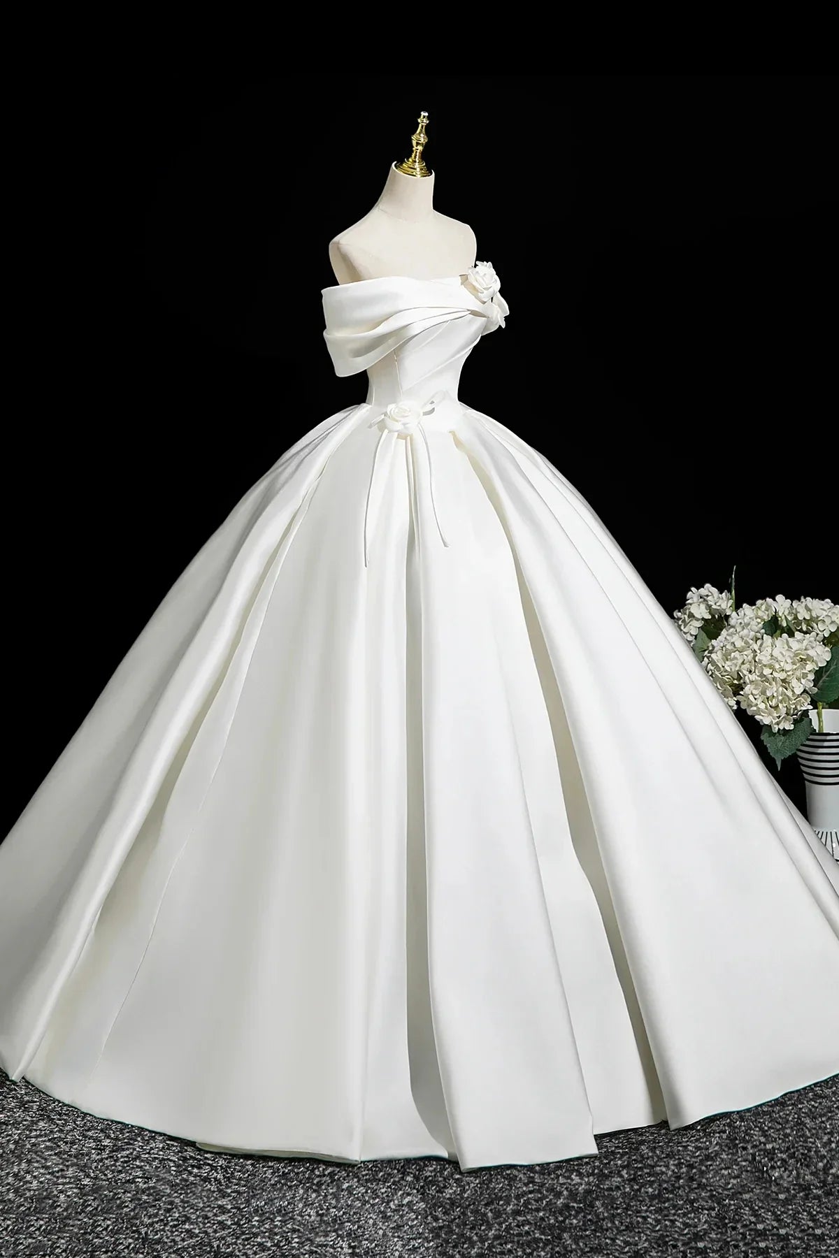 White Satin Long Prom Dress Elegant A-Line Off the Shoulder Party Dress