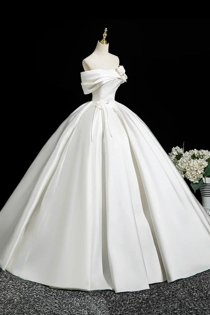 White Satin Long Prom Dress Elegant A-Line Off the Shoulder Party Dress