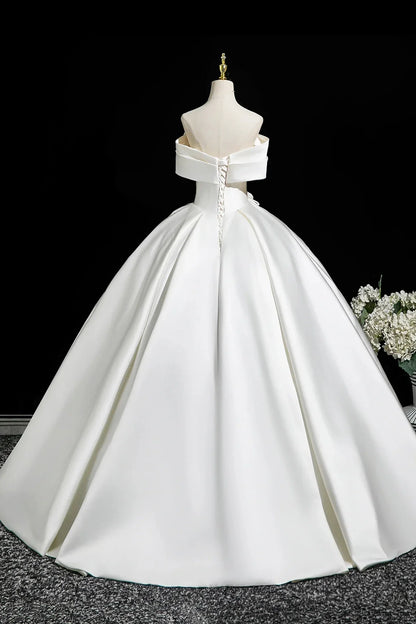 White Satin Long Prom Dress Elegant A-Line Off the Shoulder Party Dress