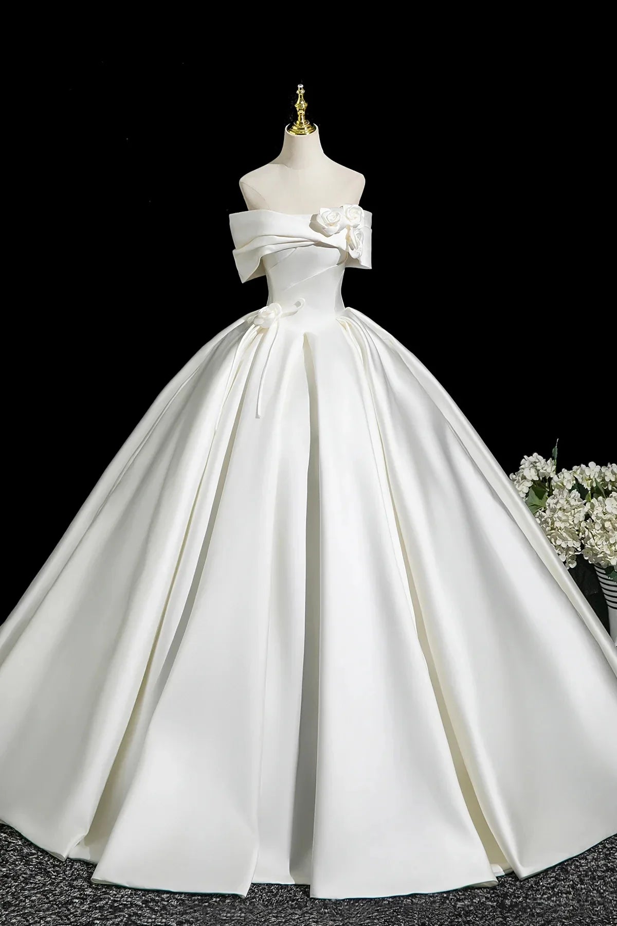 White Satin Long Prom Dress Elegant A-Line Off the Shoulder Party Dress