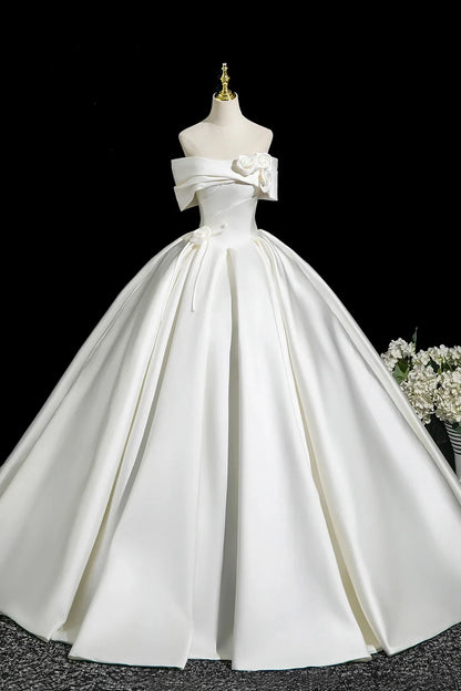 White Satin Long Prom Dress Elegant A-Line Off the Shoulder Party Dress