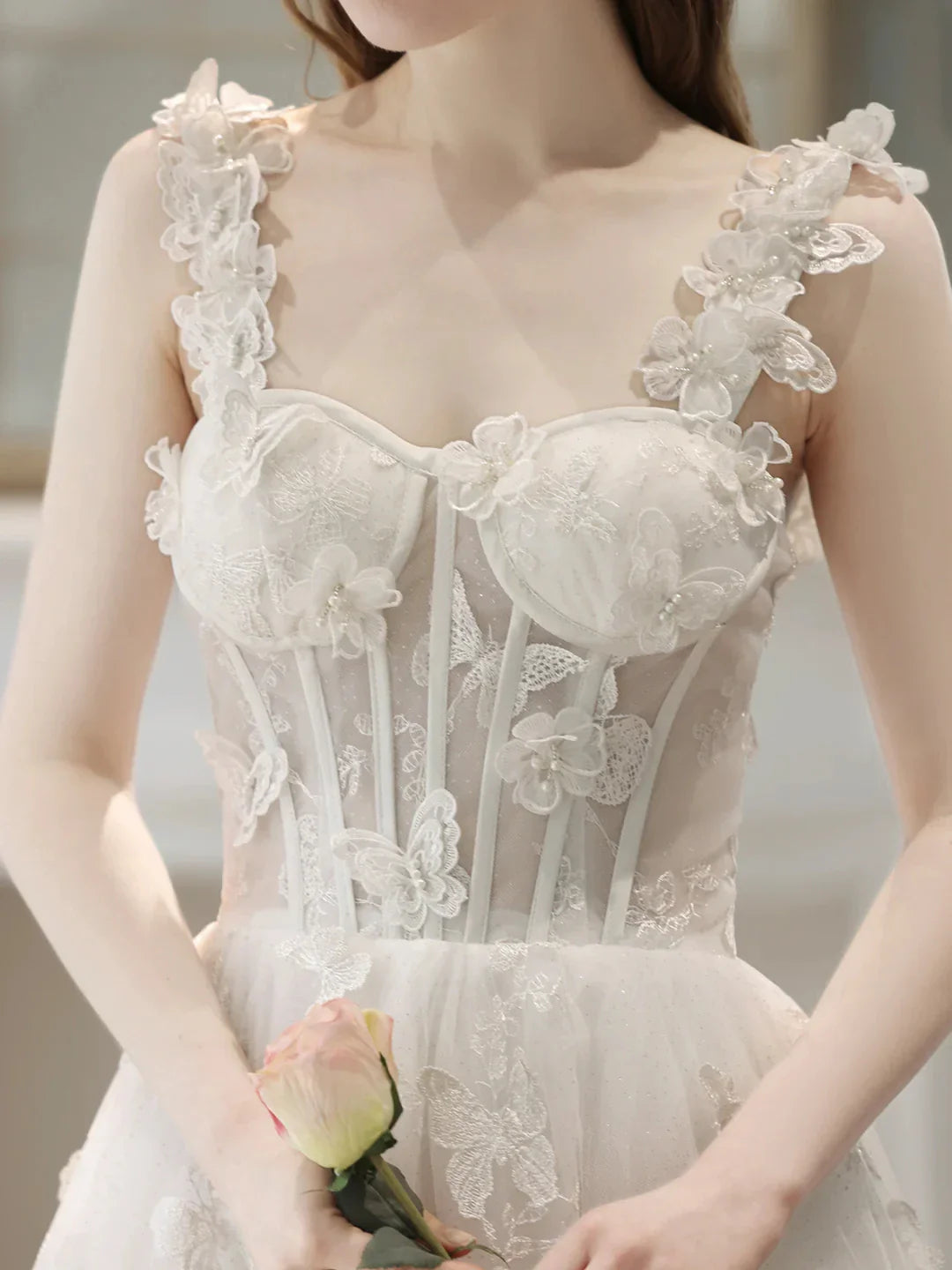 White Tulle Lace Long Formal Dresses Off Shoulder Evening Dresses Wedding Dresses