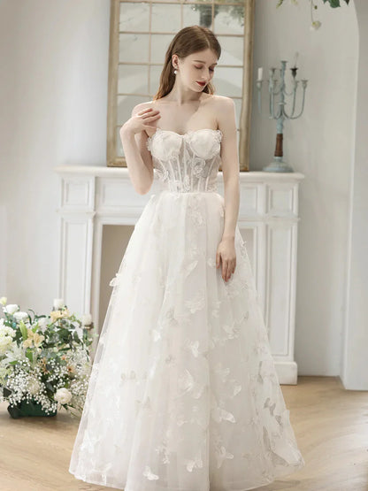 White Tulle Lace Long Formal Dresses Off Shoulder Evening Dresses Wedding Dresses