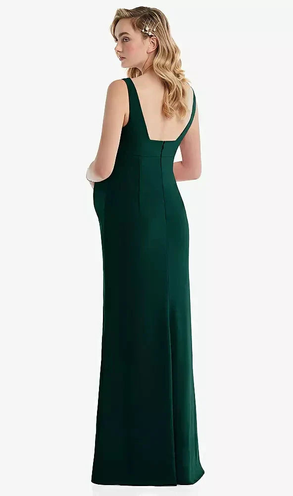 Wide Strap Square Neck Maternity Trumpet Gown in Evergreen