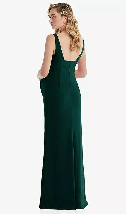 Wide Strap Square Neck Maternity Trumpet Gown in Evergreen